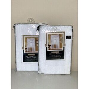 NWT White Sheer Panel Curtain 84" Caprice One Rod Pocket Window Treatment Set 2